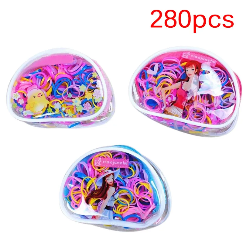 

1Pack/240/280Pcs Children Candy Color Tie Baby Girls Strong Pull Rubber Band Elastic Hair Rope