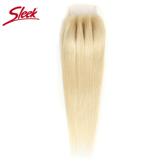 Sleek волосы Remy, блонд, 613 4X4 кружева закрытие /средний/три части перуанские прямые человеческие волосы швейцарские кружева чехол