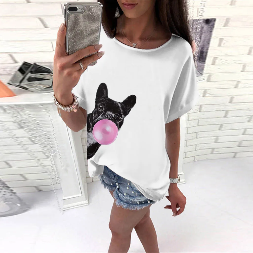 

2019 Tshirt Women Fashion Small Dog Print Short Sleeve Tops T-Shirt Camiseta Mujer Harajuku Top Women T Shirt Poleras Camisas