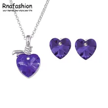 Нет минимального заказа горячей! Комплект ювелирных изделий, модные ювелирные изделия, минималистичные серьги с австрийскими кристаллами, ожерелье с сердечком 018+ 040