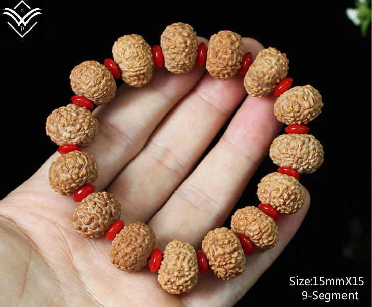 Rudraksha 9 сегмент 15mmX15 мясистая изысканная коллекция искусства Будда браслет из бисера Горячая Распродажа