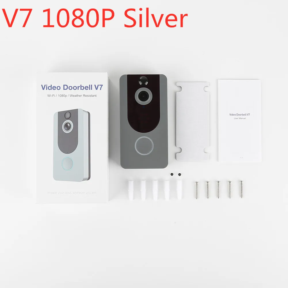 V6 V7 wifi беспроводной дверной звонок 720P 1080P умный IP видеодомофон камера безопасности дверной звонок удаленный мониторинг сигнализация - Цвет: V7 1080P Silver