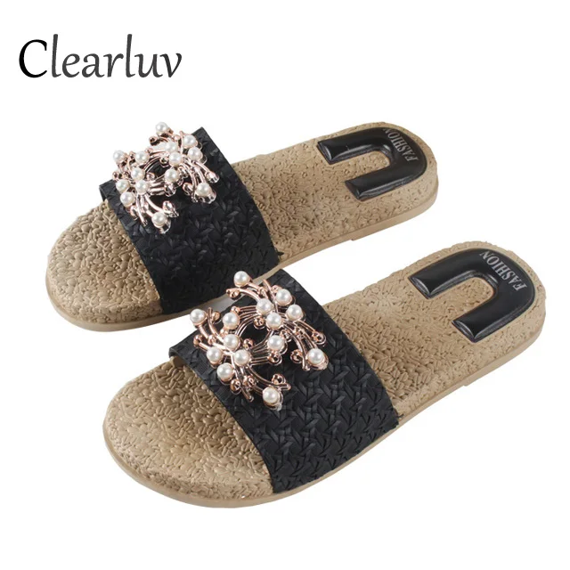 

Summer fashion rhinestones wear flat bottom low heel non-slip beach slippers zapatos de mujer slippers shoes woman flip flops