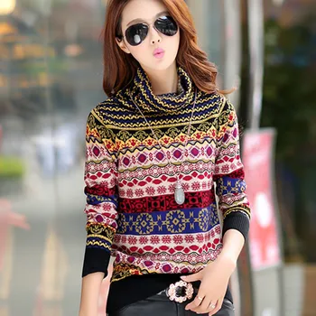 

2019 New Fashion Leisure printing Autumn Winter thickening sweater female pullover turtleneck cashmere Women's sweater aa917