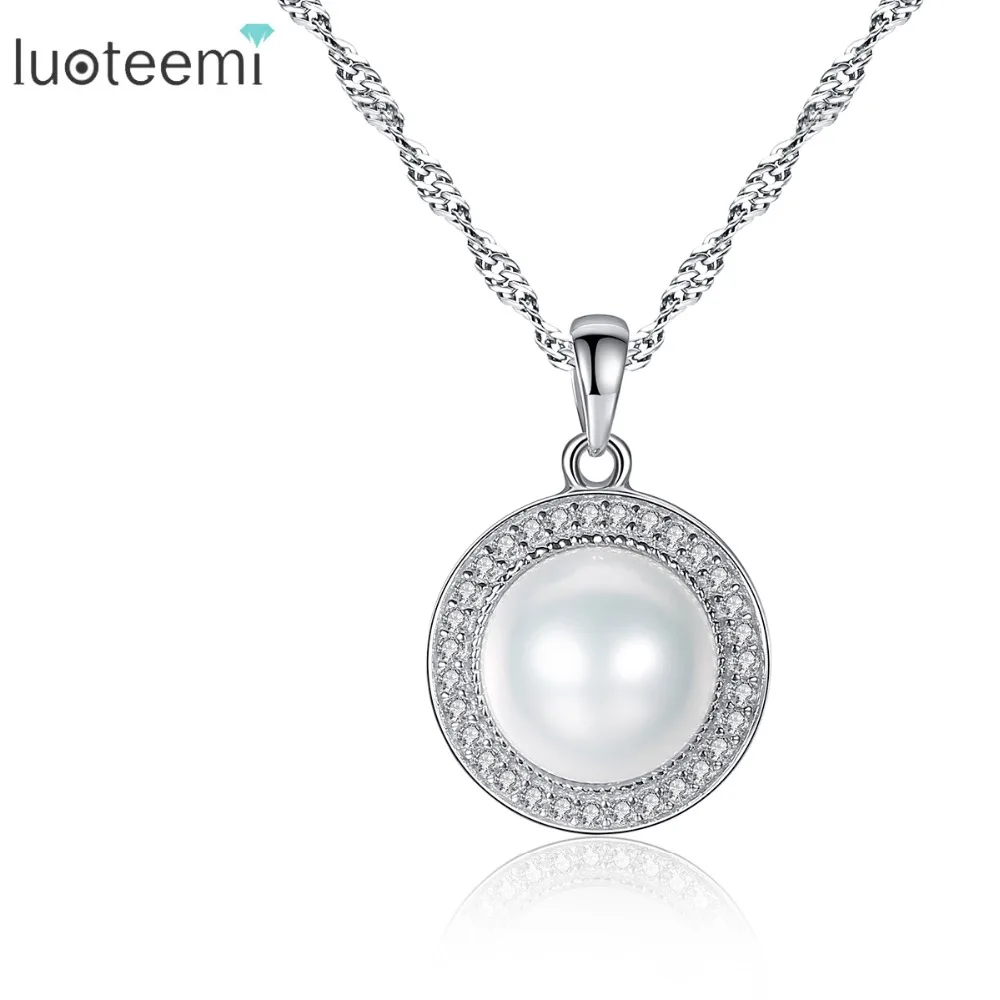 

LUOTEEMI Classic 925 Sterling Silver Fine Jewelry 9-9.5mm Pearls Natural Freshwater Pearl Round Pendant Necklace Women Jewellery