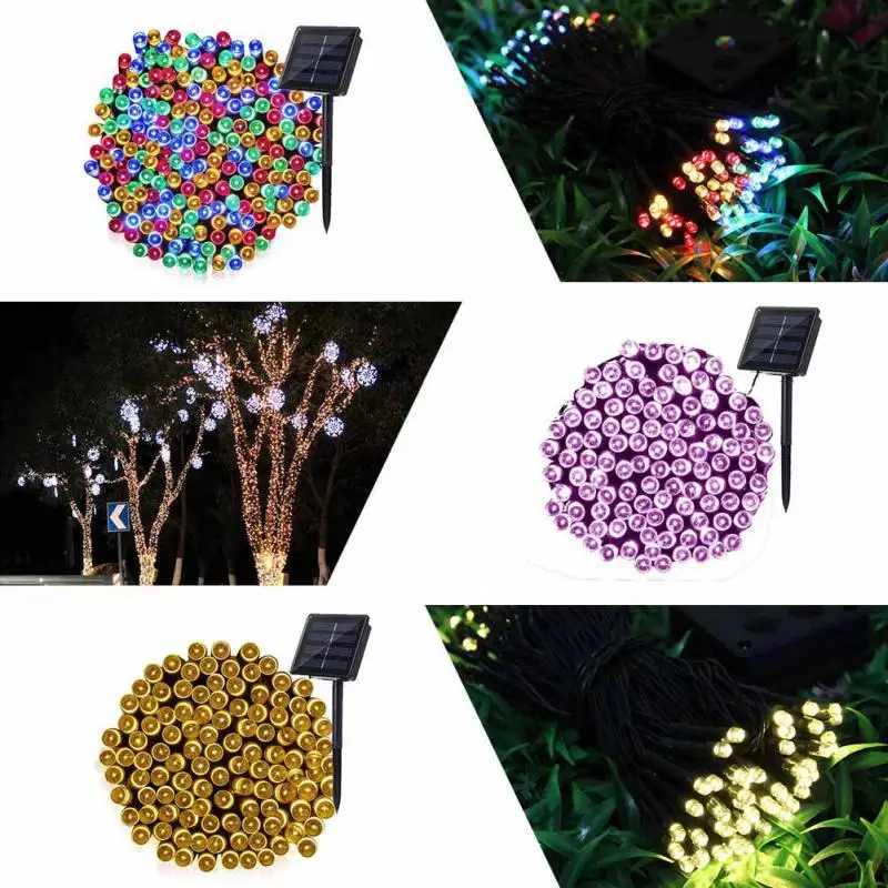 

12M 100LED Outdoor Colorful solar powered string lights Xmas party wedding lamps Decor String light with cable and solar panel