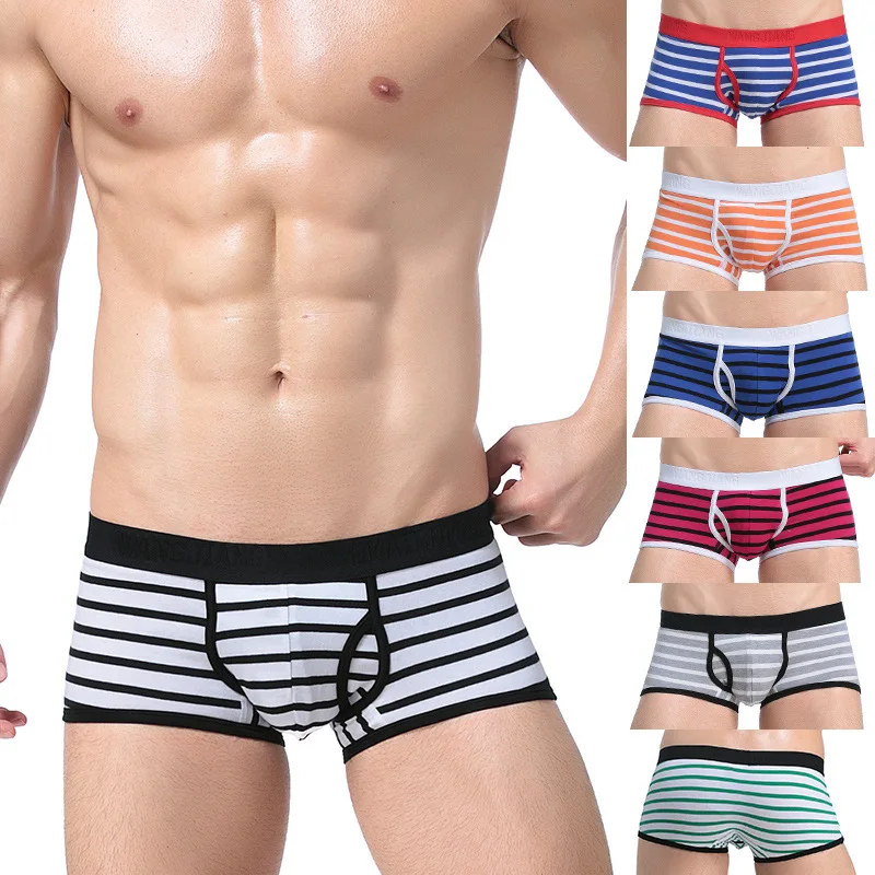 

WJ Low Waist Men's Cotton Underwear Navy Striped U Convex Design Boxers Foreign Trade