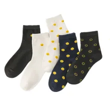 Носки средней длины женские повседневные хлопковые дышащие впитывающие пот носки с принтом в виде улыбки женские носки в стиле Харадзюку уличная одежда