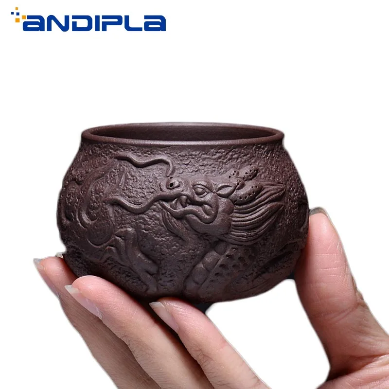 Чайный набор Yixing Zisha 80/100 мл чайная чашка ручной работы с резьбой по дереву рыбьим