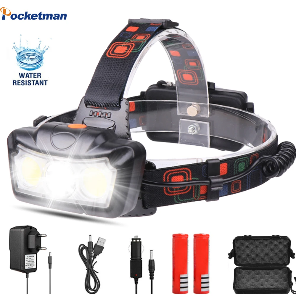 Rechargeable headlamp USB 2LED COB XPE T6 head light Camping Torch 18650 battery 