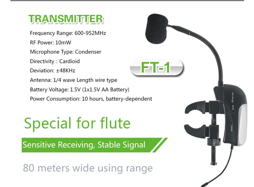ACEMI высокое качество Флейта кларнет беспроводной микрофон системы PR-8/FT-1 разнообразие 80 м рабочее расстояние