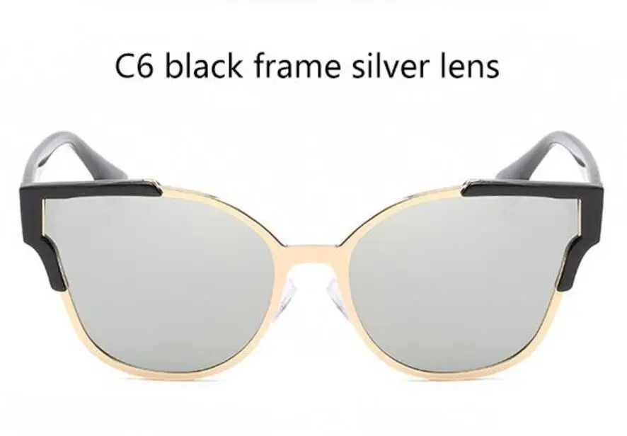 Топ черный кошачий глаз солнцезащитные очки мода Роскошные брендовые Солнцезащитные очки Дизайнерские Оттенки для женщин зеркальные очки оверсайз - Цвет линз: C6 black F silver