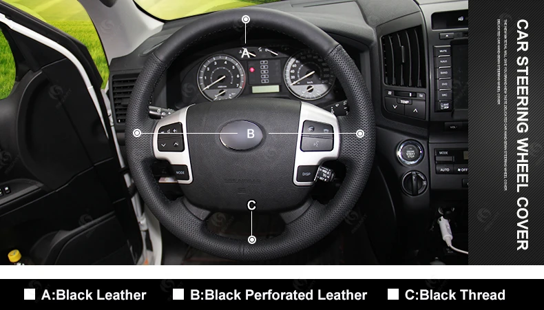 for Toyota Land Cruiser 2008-2015-Tundra 2007-2013 Sequoia 2008-2013 Black Artificial Leather Steering Wheel Covers