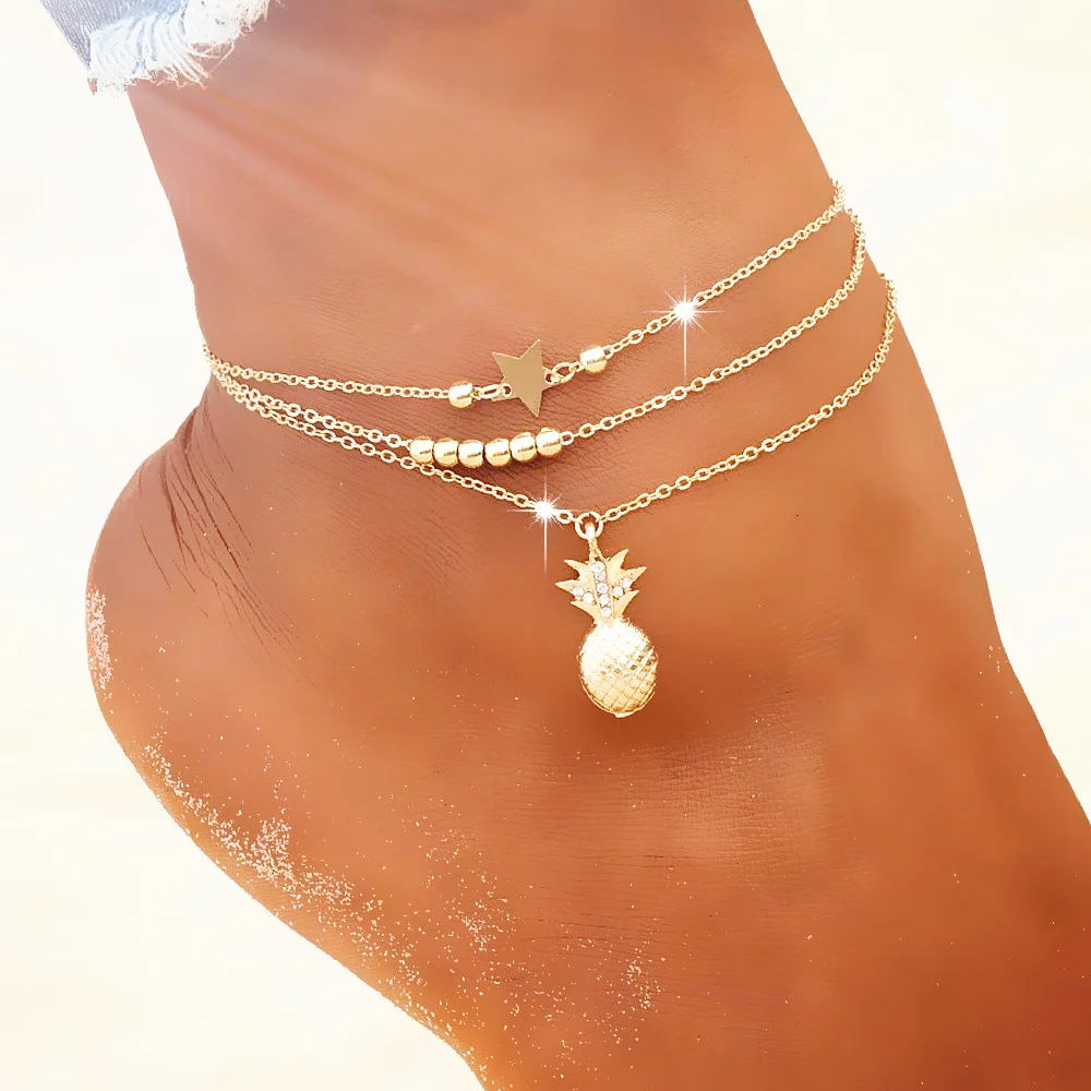 

Summer Fashion Crystal Pineapple Anklets Female Barefoot Crochet Sandals Foot Jewelry Bead Ankle Bracelets For Women Leg Chain