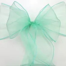 Цена уборки 100 шт высокого качества мятно-зеленый органза стул пояса чехлы с бантом свадебные банкетное оформление места