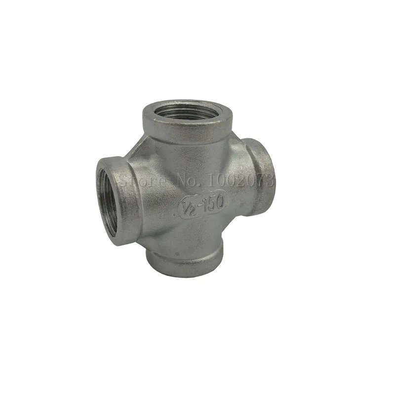 12 Cross 4 way Female Threaded Pipe Fittings Stainless Steel SS304 Tube Connector 52mm Length (1)