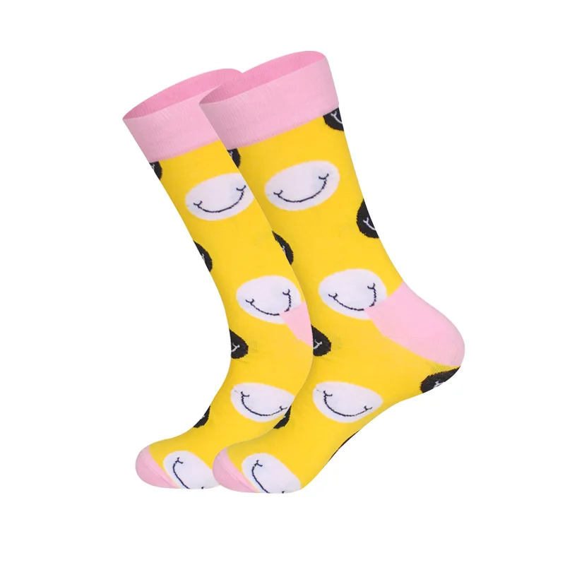 LIONZONE, фирменные дизайнерские счастливые носки, подарки для мужчин, фрукты, улыбающееся лицо, сумасшедшие животные, цветные носки унисекс - Цвет: Smile 1