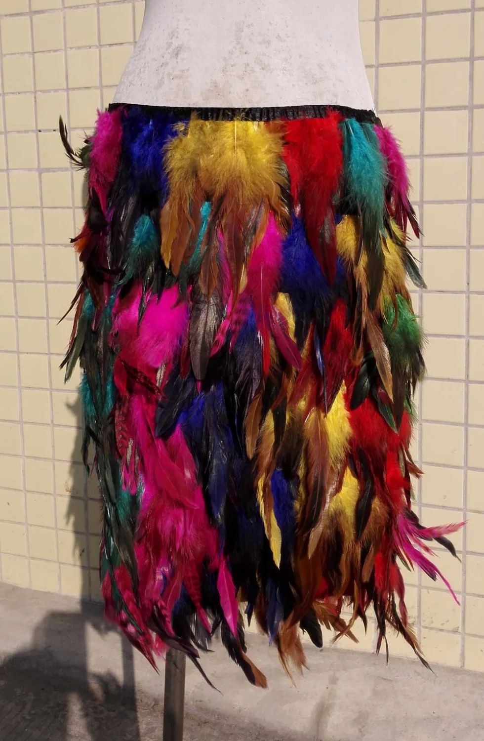 

Free shipping 45cm multicolor rooster feather skirt, double layer fabric lined # SK023