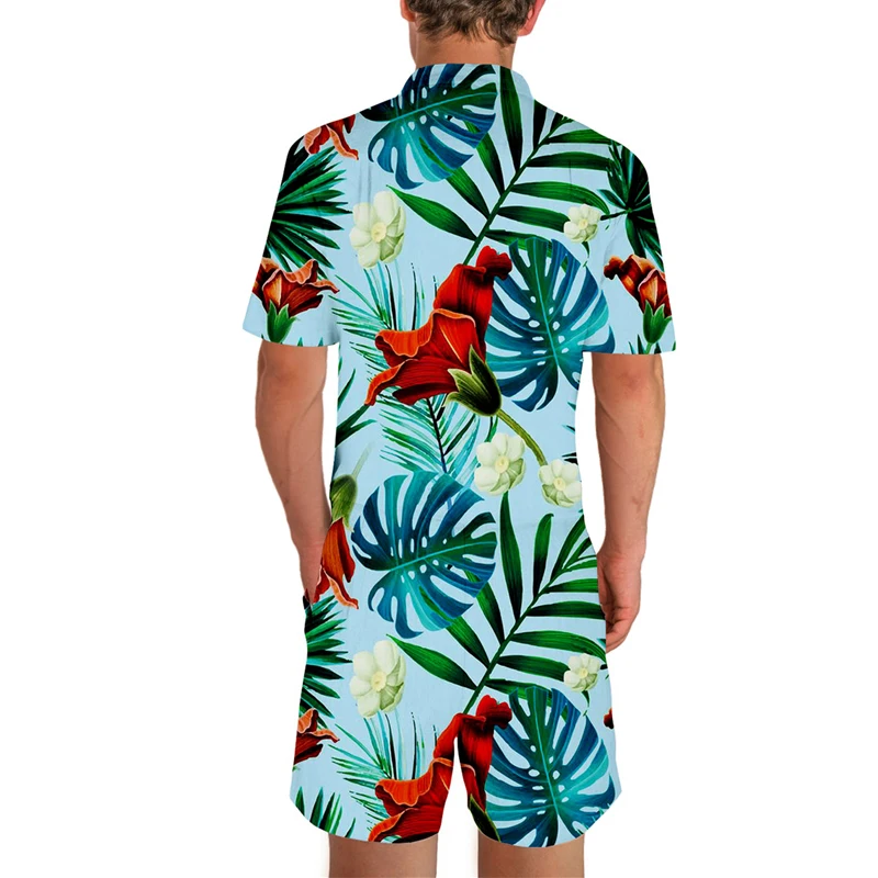 Фламинго 3D мужские комбинезоны с коротким рукавом и круглым вырезом Летний Пляжный Бро комбинезон наряды цельный комбинезон комбинезоны с карманами