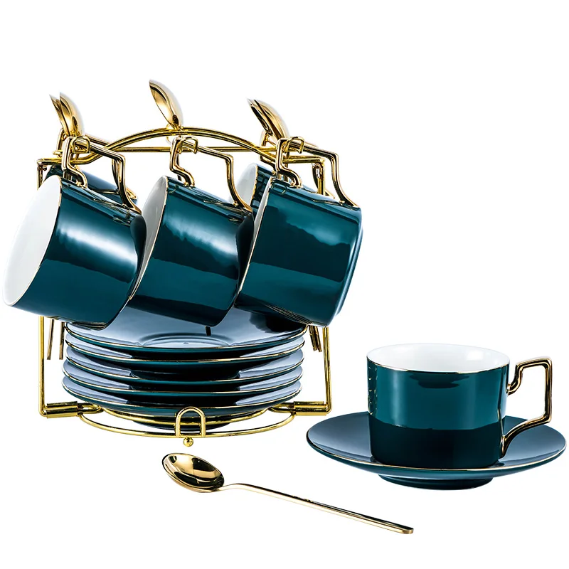 cheap North European Ceramic cup And Saucer Creative green coffee cup set English afternoon tea cup with spoon