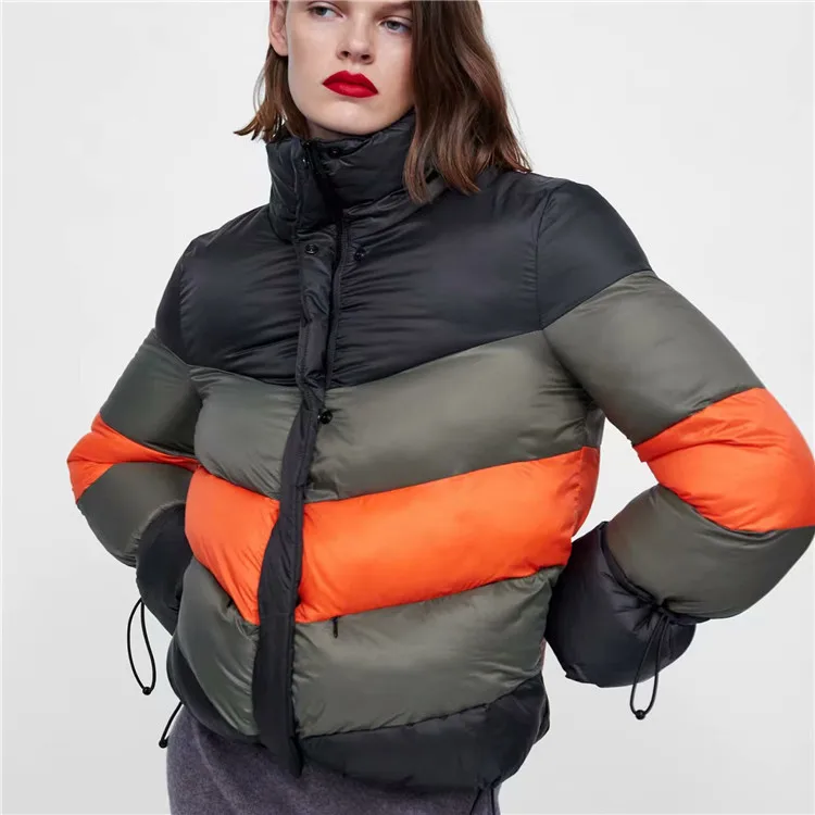 

European style autumn winter new women fashion mixed color cotton quilted coat, female loose casual thick warm coats and jackets
