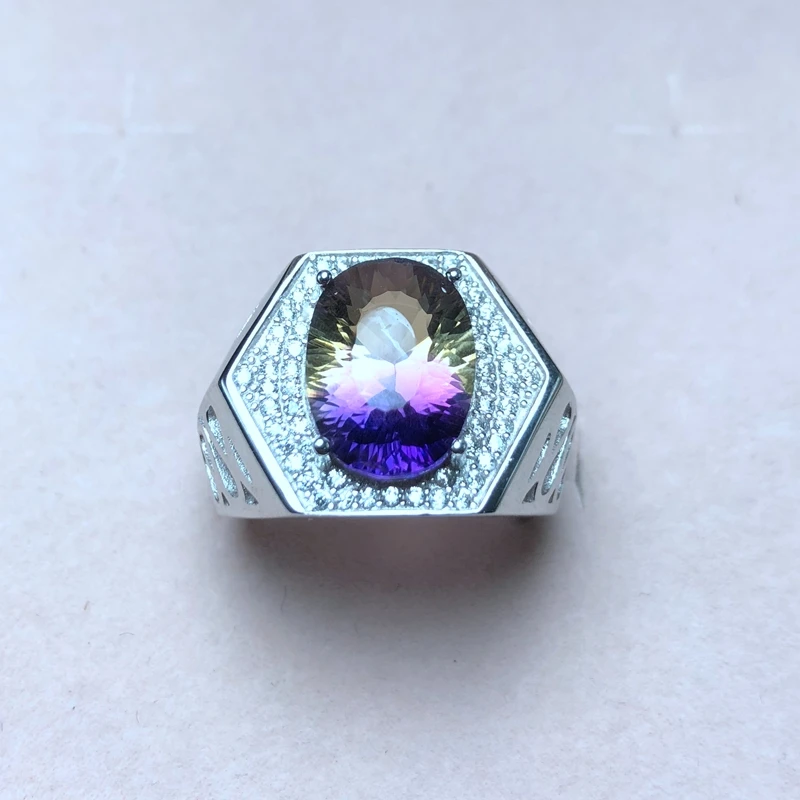 

Recommended by the owner, new product, natural ametrine ring, beautiful color, two-color fire, 925 silver, men's ring,