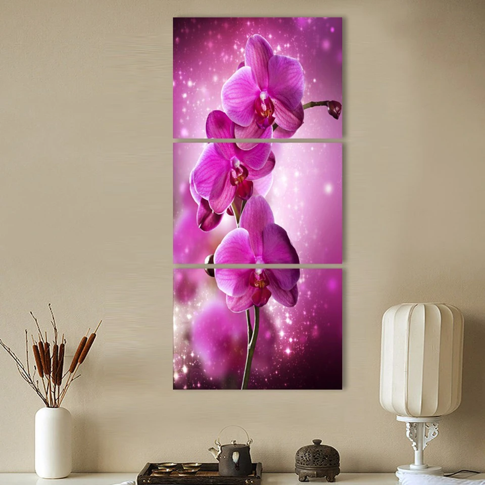 

HD Print Modular Picture Canvas 3 Pieces Moth Orchid Painting Poster Modern Home For Living Room Decoration Wall Art Framework