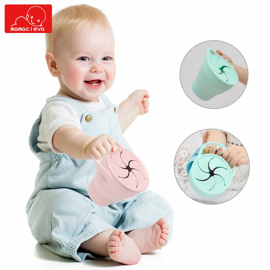 

Baby Silicone Folding Snack Cup Toddler Feeding Retractable Food Container Handle Biscuits Traveling Cup Bowl Storage Box