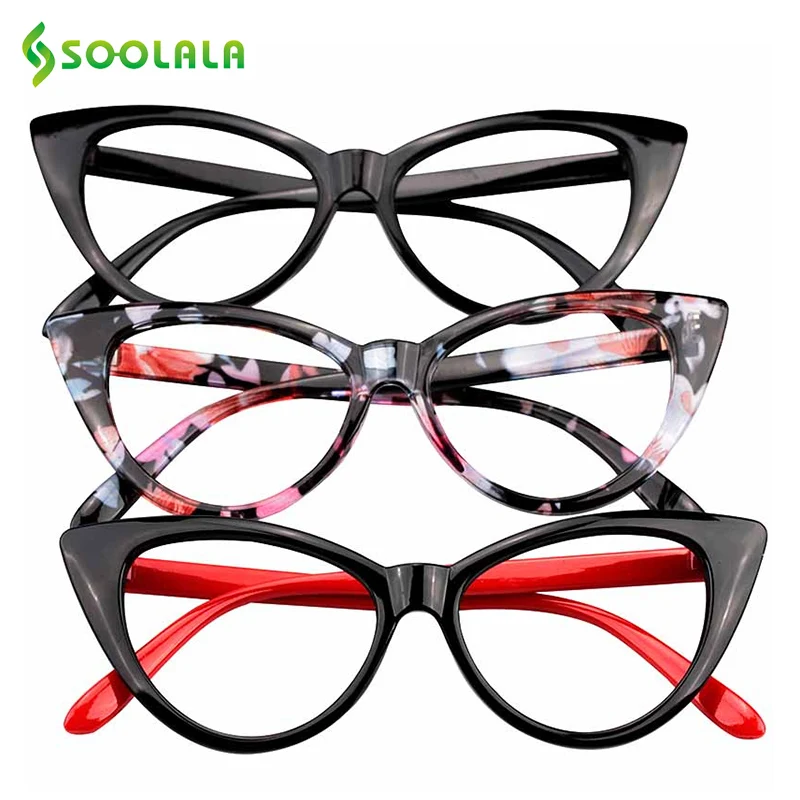 Soolala Wholesale 12 Pcs Ladies Designer Cat Eye Reading Glasses Women Customized Strengths Full