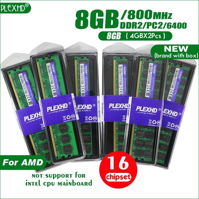 PLEXHD 8 Гб(16 чипов)(4 Гб X 2 шт.) DDR2 PC2-6400 800 МГц 8 г PC2 6400 для настольных ПК DIMM память ram 240 контакты для AMD