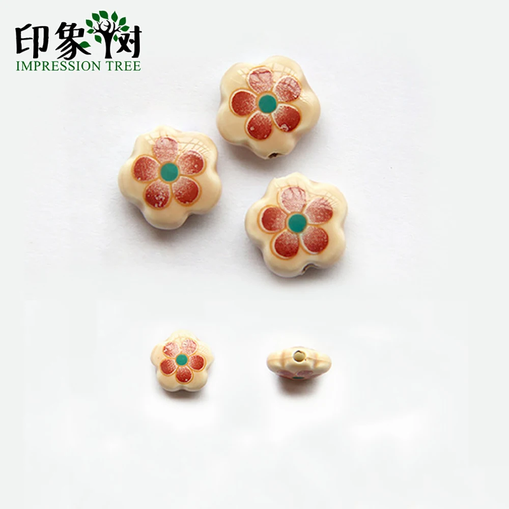 20 штук 6x15mm сливы Cermaic бусины пяти лепестков цветка Форма Spacer сермамик с большим