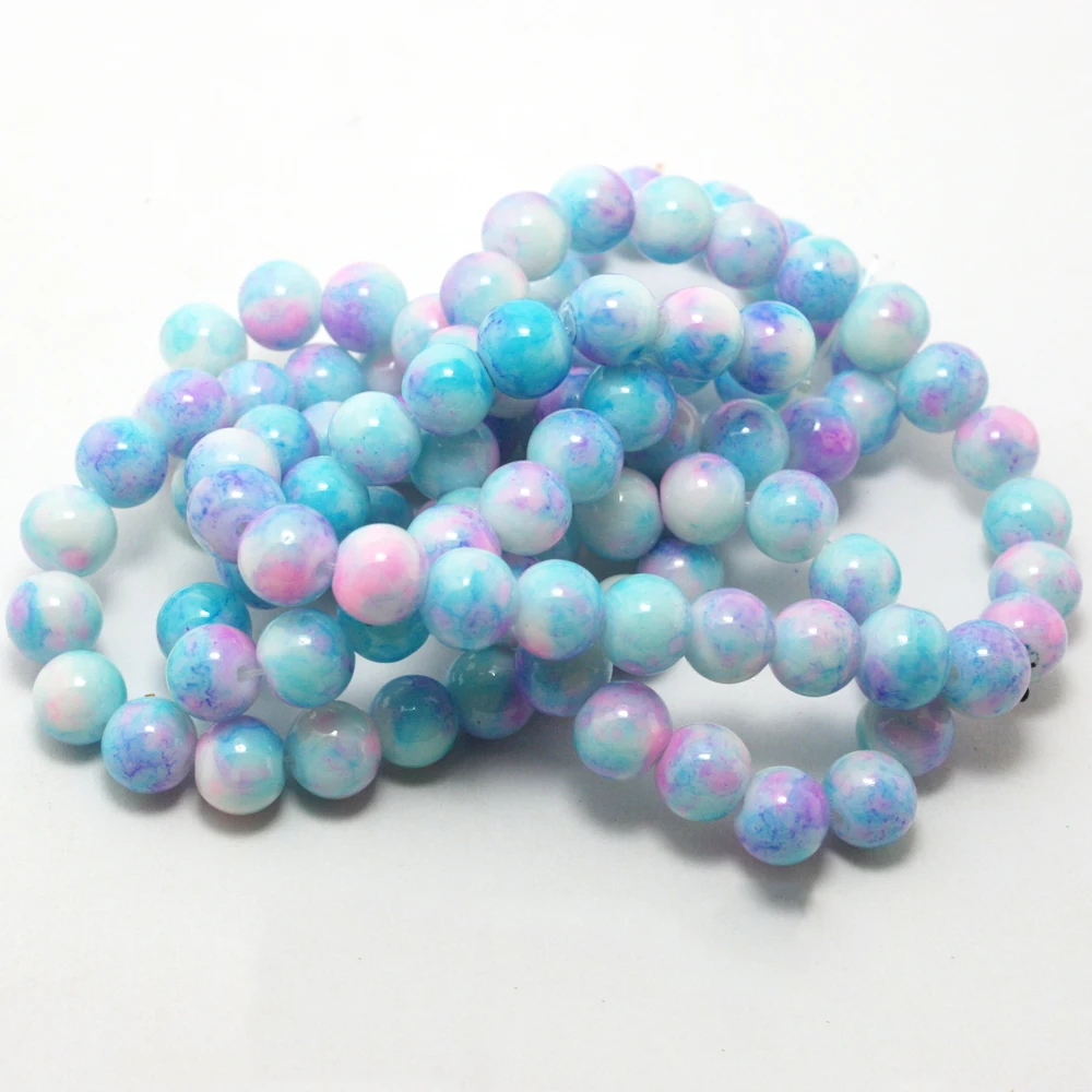 

100Pcs 8mm Salad Glass Beads Round Loose Spacer Beads Pattern For Jewelry Making DIY Bracelet Necklace