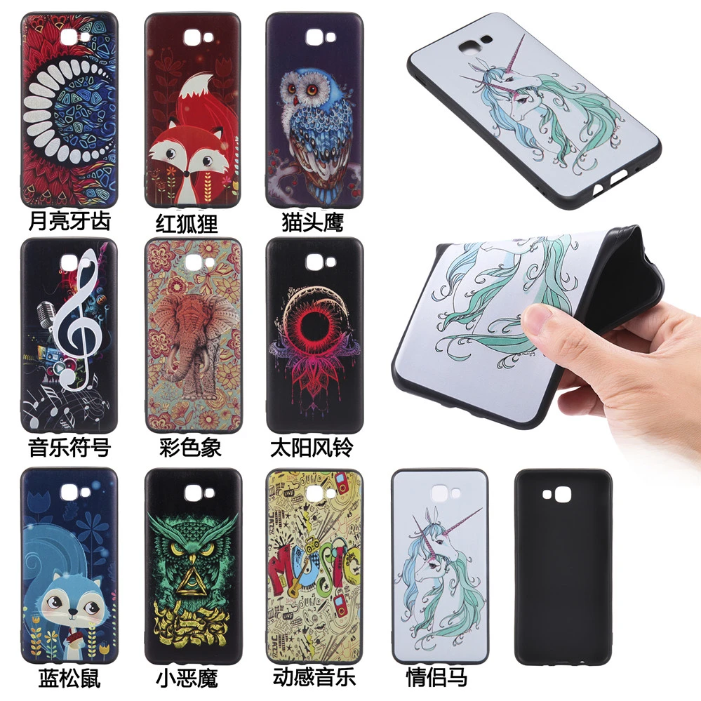 

Soft TPU Cover 5.0"For Samsung Galaxy J5 Prime Case Relief Animal Plant Painted Colorful Cartoon Black Silicone Protective Case