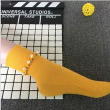 Новинка, зимние женские носки, дизайн, высокое качество, на заказ, жемчуг, бисер, хлопковые носки для женщин, подарочные носки, 5 цветов