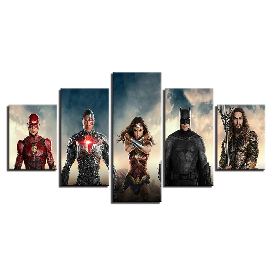 

5 Piece Justice League Paintings HD Prints Modular Pictures Framework Canvas Home Decor Living Room Modern Wall Art Movie Poster