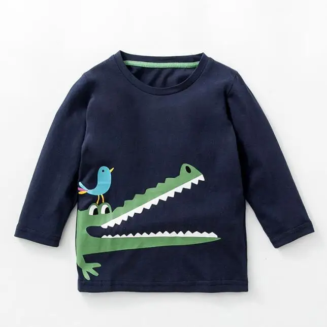 Little maven/детская брендовая одежда для маленьких мальчиков; Новинка г.; Осенняя хлопковая футболка с длинными рукавами и круглым вырезом для мальчиков; Футболка с принтом «крокодиловая Птица» - Цвет: Тёмно-синий