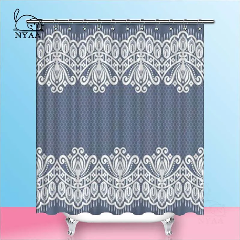 

Nyaa Lace Pattern Shower Curtains Flower Vintage Waterproof Polyester Fabric Bathroom Curtains For Home Decor