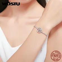 WOSTU, Настоящее серебро 925 пробы, Теннисный браслет древо жизни, Женский Регулируемый браслет-цепочка, серебряные ювелирные изделия FIB035