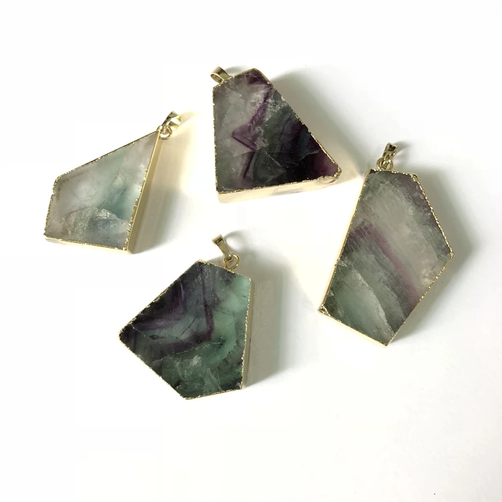 

Wholesale 5pcs Charming Rainbow Fluorite Slice Pendant,Suit Gem Stone Jewelry Necklace,Approx 50mm