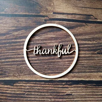 

10pcs Wooden Laser Cut Unfinished Round Circle Thankful Script Word Sign Wood Thanks Signs Cursive Words Home Room Decoration