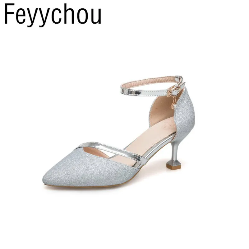 

Women Sandals High Heel Shoes Summer Spring Crystal Buckle Pointed Toe 2018 Sexy Fashion Casual Party Office Wedding Gold Silver