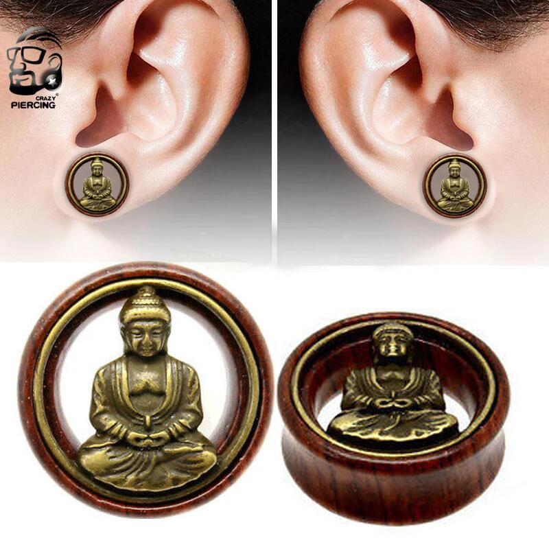 PAIR of Wood Buddah Saddle Plugs 12mm-30mm PAIR of Wood Buddah Saddle Plugs 12mm-30mm