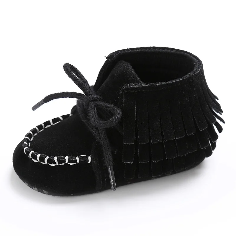 Мягкие Мокасины для маленьких мальчиков и девочек; Прошитые сапоги на шнуровке для малышей; нескользящая обувь с мягкой подошвой и кисточками