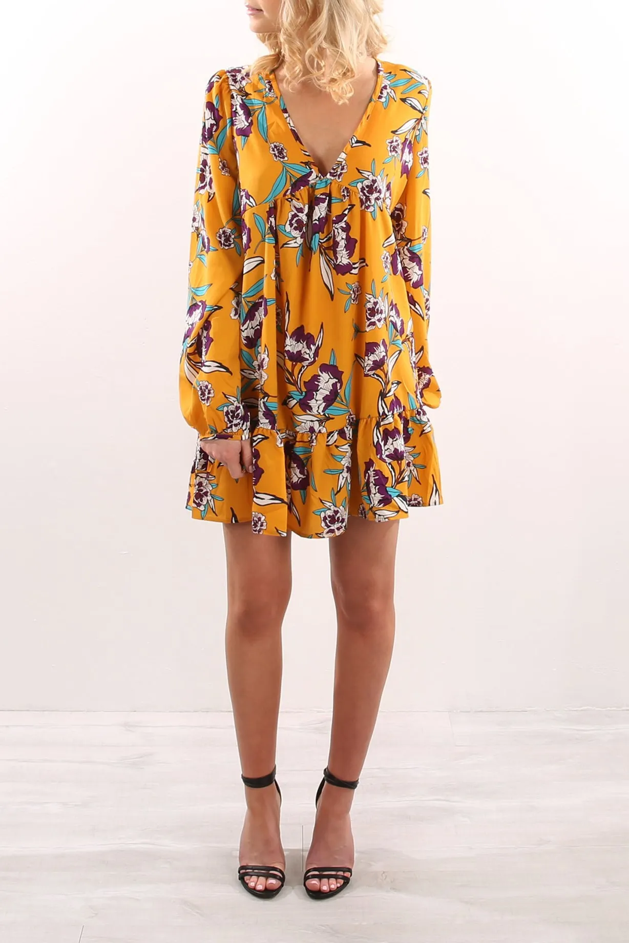2018 Yellow Bohemian Floral Women Short Dresses Boho Lady Dress Chiffon