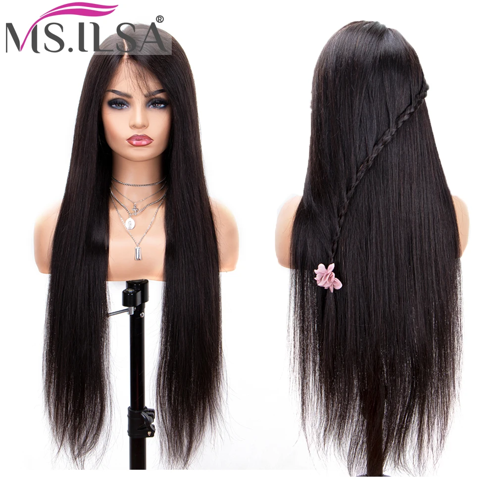 Бразильские 13x6 Синтетические волосы на кружеве парики из натуральных волос на кружевной черный Для женщин прямые Синтетические волосы на