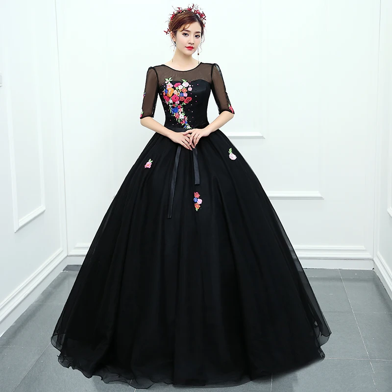 black floral ball gown
