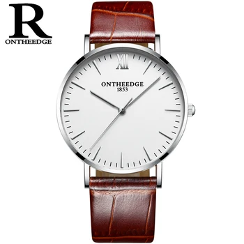 

ONTHEEDGE Thin Simple Unisex Watch Suit Men and Women Soft Waterproof Genuine Leather Strap Japanese Quartz IPS Watch Relogios