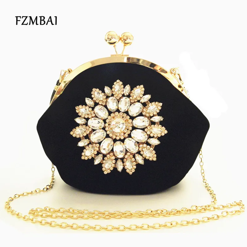 

FZMBAI Exquisite Rhinestone Decor Retro Women Evening Handbags Wedding Ceremony Velvet Clutch Vintage Evening Bags