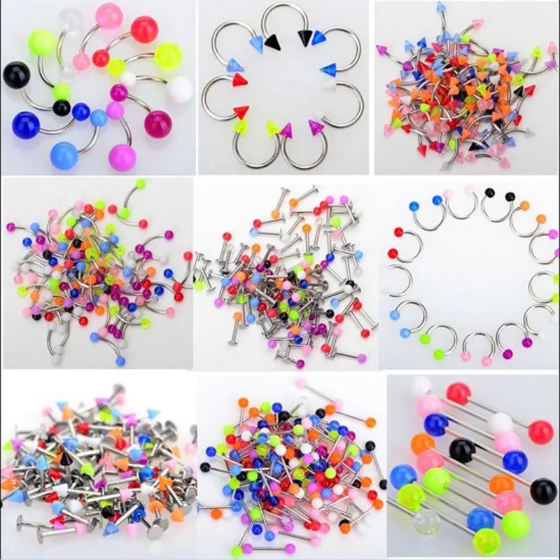 

10Pcs Colorful Bulk Tongue Eyebrow Lip Belly Navel Ring Body Piercing Jewellery