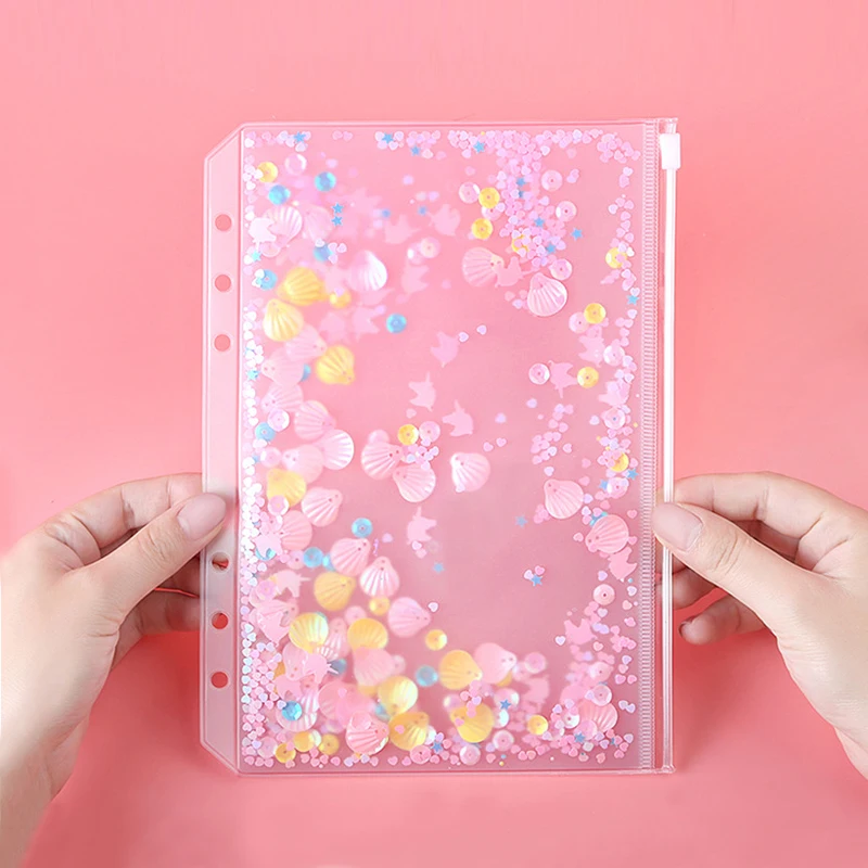 

Cute Shaking Sequin Loose Leaf PVC Zipper Case Storage & Organizer Bag Spiral Notebook Accessory for Girls A5 A6